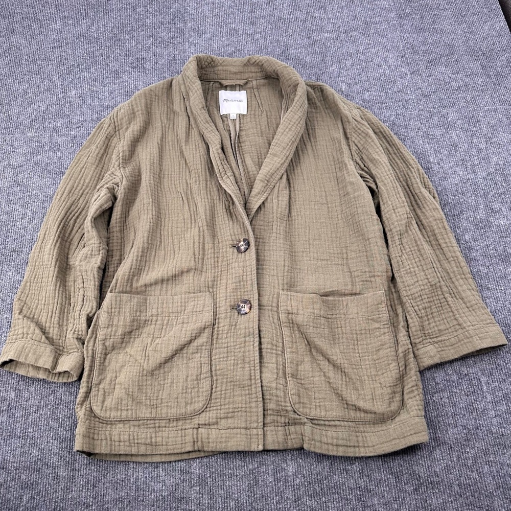 Madewell Gauze Blazer Womens Large Double Cotton Cardigan Olive Green Modern